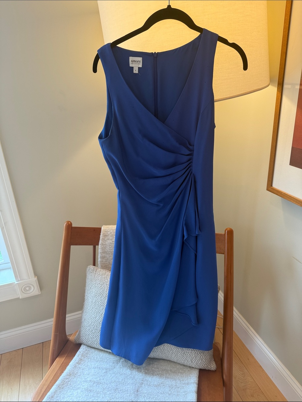 Armani Collezioni Sleeveless Cobalt Blue Draped Midi Dress